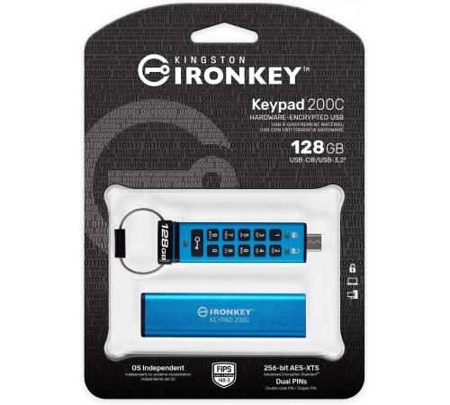 Флеш-накопичувач USB3.2 128GB Kingston IronKey Keypad 200 Type-C Blue (IKKP200C/128GB)