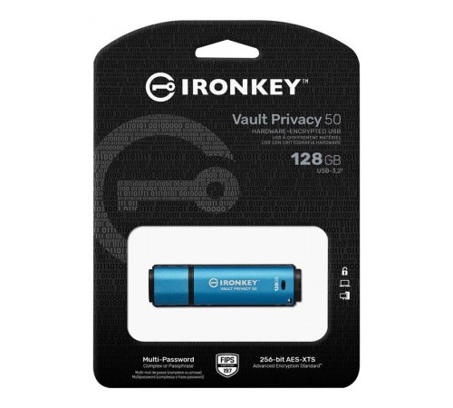 Флеш-накопичувач USB3.2 128GB Kingston IronKey Vault Privacy 50 Type-A Blue (IKVP50/128GB)