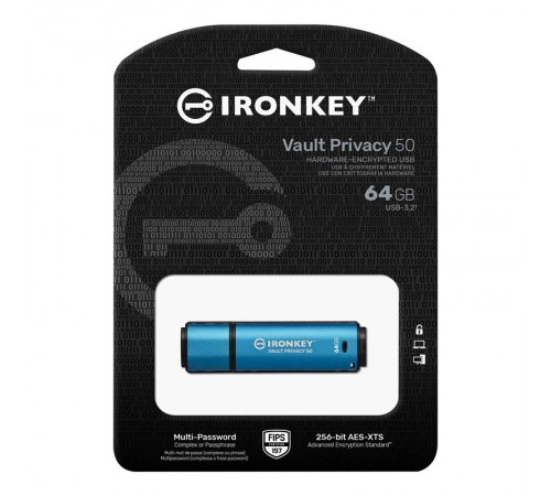 Флеш-накопичувач USB3.2 64GB Kingston IronKey Vault Privacy 50 Type-A Blue (IKVP50/64GB)