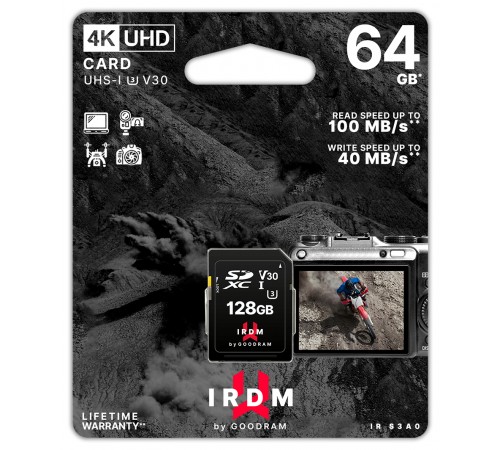 Карта пам`ятi SDXC 64GB UHS-I/U3 Class 10 Goodram IRDM S3A0 R100/W40MB/s (IR-S3A0-0640R12)