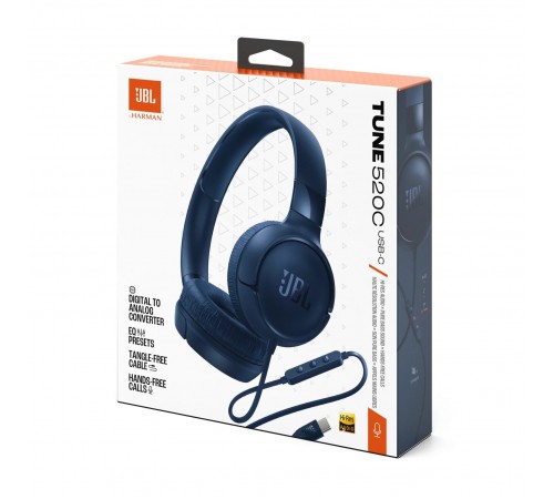 Гарнiтура JBL Tune 520C Blue (JBLT520CBLU)