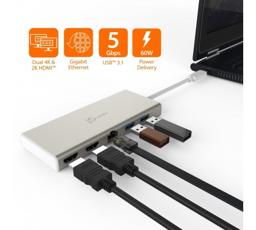 Док-станція J5create USB-C 6-в-1 (JCD381-N)