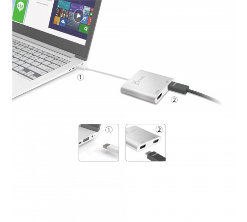 Адаптер J5create USB-A - 2 HDMI (M/F), Silver (JUA365-N)