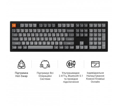 Клавіатура бездротова Keychron K10 Max Keychron Super Banana Switch Black RGB (K10M-H4-UA)