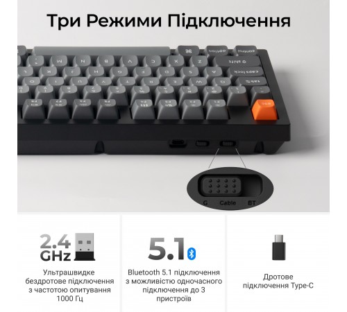Клавіатура бездротова Keychron K10 Max Keychron Super Banana Switch Black RGB (K10M-H4-UA)