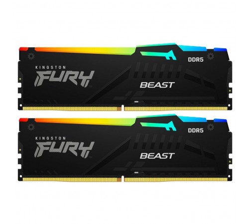 Модуль пам`яті DDR5 2x32GB/5200 Kingston Fury Beast RGB Black (KF552C40BBAK2-64)