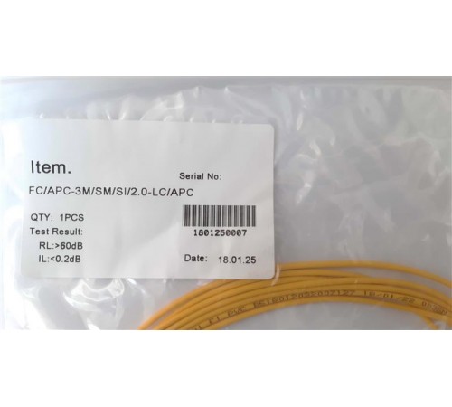 Патчкорд Abee LC/APC-FC/APC simplex, G657A, 2.0mm, 3m Патчкорд Abee LC/APC-FC/APC simplex, G657A, 2.0mm, 3m