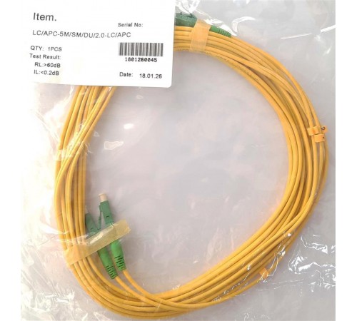 Патчкорд Abee LC/APC-LC/APC duplex, G657A, 2.0mm, 5m Патчкорд Abee LC/APC-LC/APC duplex, G657A, 2.0mm, 5m