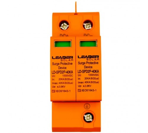 Обмежувач перенапруги Leader DC2P 1000В 40кА (LD-SPD2P-40KA-1000V)