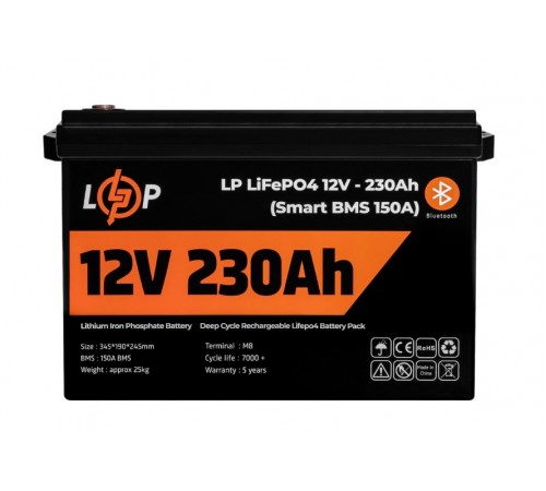 Акумуляторна батарея LogicPower 12V 230 AH (2944Wh) Smart BT для ДБЖ (BMS 150A/75А) LiFePO4 Акумуляторна батарея LogicPower 12V 230 AH (2944Wh) Smart BT для ДБЖ (BMS 150A/75А) LiFePO4