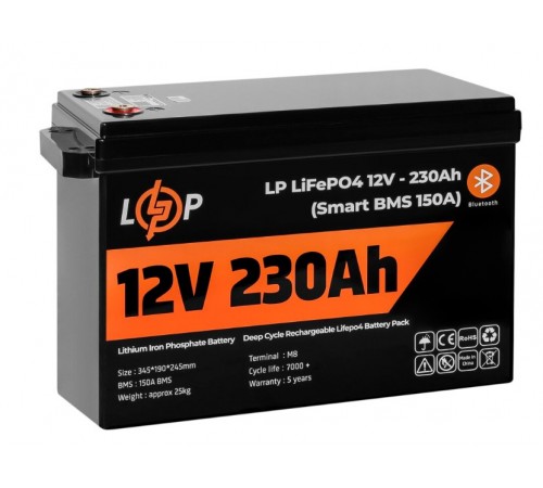 Акумуляторна батарея LogicPower 12V 230 AH (2944Wh) Smart BT для ДБЖ (BMS 150A/75А) LiFePO4 Акумуляторна батарея LogicPower 12V 230 AH (2944Wh) Smart BT для ДБЖ (BMS 150A/75А) LiFePO4