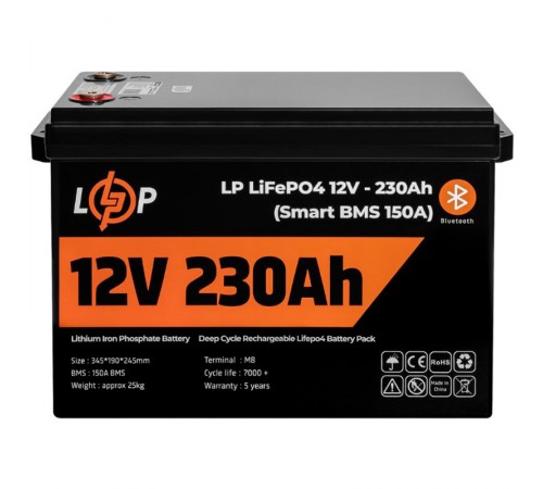 Акумуляторна батарея LogicPower 12V 230 AH (2944Wh) Smart BT для ДБЖ (BMS 150A/75А) LiFePO4 Акумуляторна батарея LogicPower 12V 230 AH (2944Wh) Smart BT для ДБЖ (BMS 150A/75А) LiFePO4