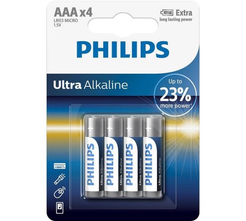 Батарейка Philips Ultra Alkaline AAA/LR03 BL 4 шт Батарейка Philips Ultra Alkaline AAA/LR03 BL 4 шт