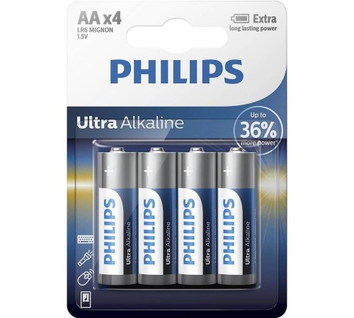 Батарейка Philips Ultra Alkaline лужна AA блістер, 4 шт Батарейка Philips Ultra Alkaline лужна AA блістер, 4 шт