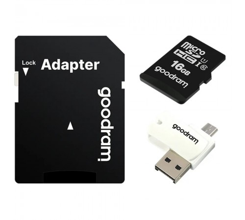 Карта пам`ятi MicroSDHC 16GB UHS-I Class 10 Goodram + SD-adapter + OTG Card reader (M1A4-0160R12)
