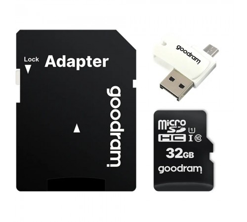 Карта пам`ятi MicroSDHC 32GB UHS-I Class 10 Goodram + SD-adapter + OTG Card reader (M1A4-0320R12)