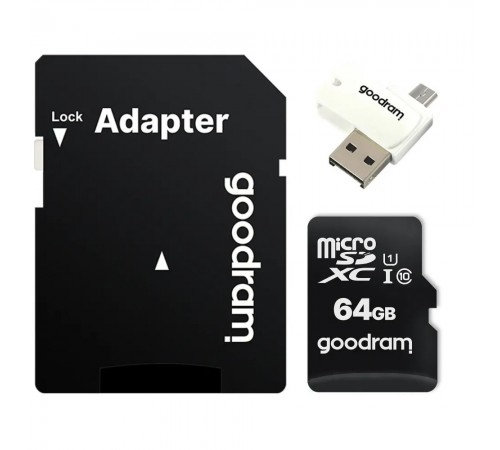 Карта пам`ятi MicroSDXC 64GB UHS-I Class 10 Goodram + SD-adapter + OTG Card reader (M1A4-0640R12)