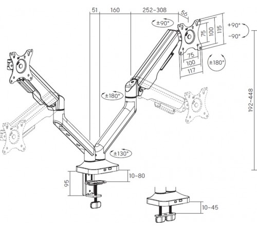 Кріплення настільне для двох моніторів OfficePro 17-35" White (MA442W)