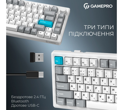 Клавіатура бездротова GamePro Asgard Yord Keychron Super Red Switch White (MK266WH)