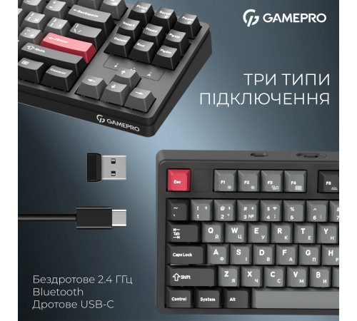 Клавіатура бездротова GamePro Asgard Ragnar Keychron Super Red Switch Black (MK285BK)