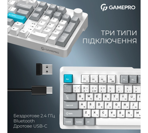 Клавіатура бездротова GamePro Asgard Drakkar Keychron Super Red Switch White (MK305WH)