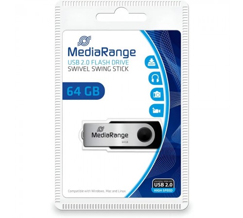 Флеш-накопичувач USB2.0 64GB MediaRange Black/Silver (MR912)