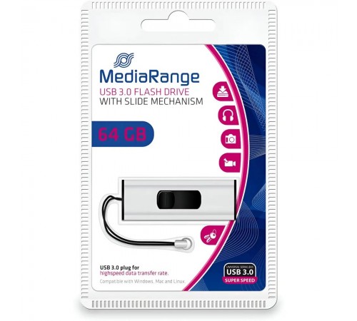 Флеш-накопичувач USB3.0 64GB MediaRange Black/Silver (MR917)