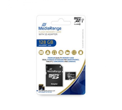 Карта пам`ятi MicroSDHC 128GB UHS-I Class 10 MediaRange R80/W10MB/s + SD-adapter (MR945)