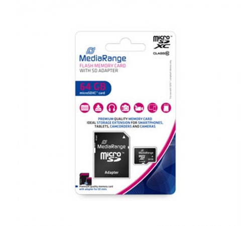 Карта пам`ятi MicroSDHC 64GB Class 10 MediaRange R60/W15MB/s + SD-adapter (MR955)