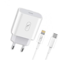 Зарядний пристрій SkyDolphin SC18EL PD2.0 (1USB-С, 3A) White (MZP-000156) + кабель Lightning