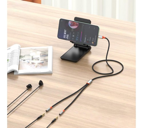 Кабель XO AUX 2х3.5 мм - USB Type-C (F/M), 1 м, Black (NB-R269B.black)