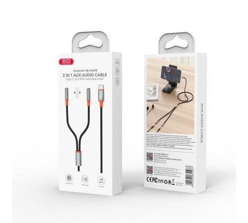 Кабель XO AUX 2х3.5 мм - USB Type-C (F/M), 1 м, Black (NB-R269B.black)