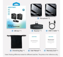 Мікрофон Vention USB Type-C 2-Pack Wireless Lavalier Black (NCBB0)