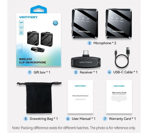 Мікрофон Vention USB Type-C 2-Pack Wireless Lavalier Black (NCBB0)