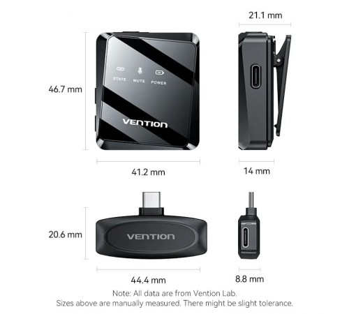 Мікрофон Vention USB Type-C 2-Pack Wireless Lavalier Black (NCBB0)