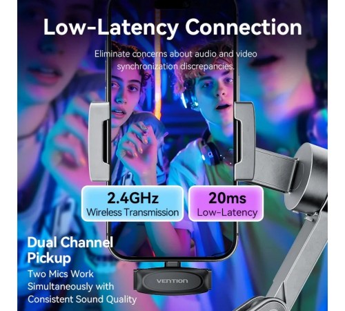 Мікрофон Vention USB Type-C 2-Pack Wireless Lavalier Black (NCBB0)