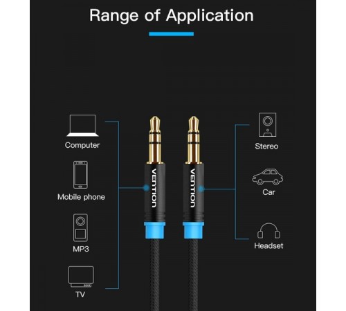 Кабель Vention 3.5 мм - 3.5 мм (M/M), 0.5 м, Black (P350AC050-B-M)