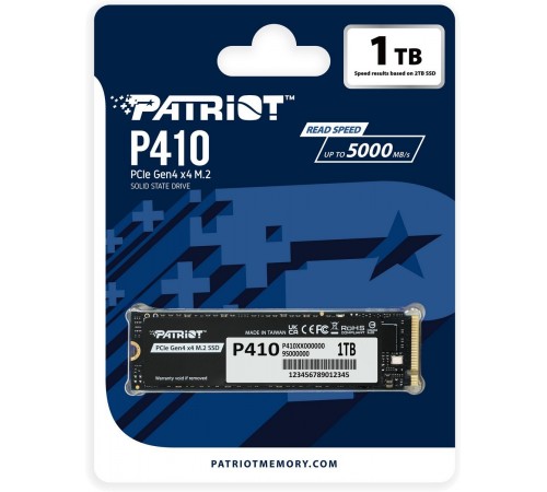 Накопичувач SSD 1TB Patriot P410 M.2 2280 PCIe NVMe 4.0 x4 TLC (P410P1TBM28H)