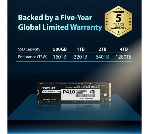 Накопичувач SSD 1TB Patriot P410 M.2 2280 PCIe NVMe 4.0 x4 TLC (P410P1TBM28H)