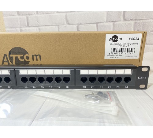 Патч-панель ATcom P6024 19" 24хRJ-45 UTP 1U cat.6 Патч-панель ATcom P6024 19" 24хRJ-45 UTP 1U cat.6