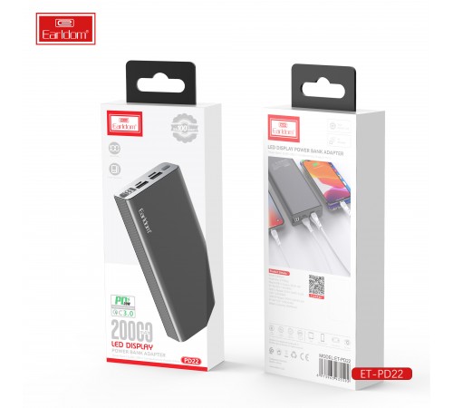 Універсальна мобільна батарея Earldom ET-PD22 20000mAh Black (PB-000122)