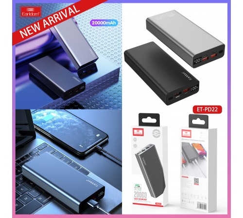 Універсальна мобільна батарея Earldom ET-PD22 20000mAh Black (PB-000122)