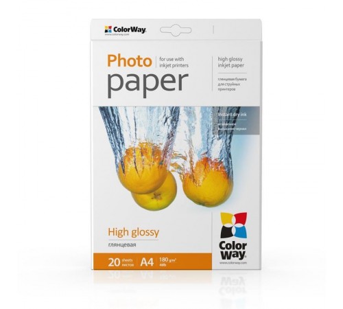Фотопапір ColorWay глянцевий 180г/м2 A4 20 арк. (PG180020A4)