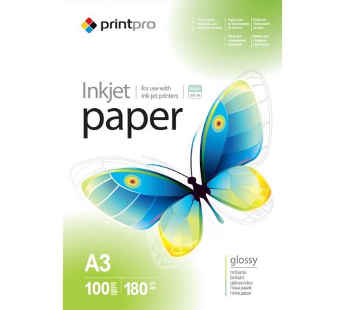 Фотопапір PrintPro глянцевий 180г/м2 A3 100арк (PGE180100A3)