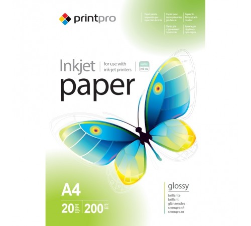 Фотопапір PrintPro глянцевий 200г/м2 A4 20арк (PGE200020A4)