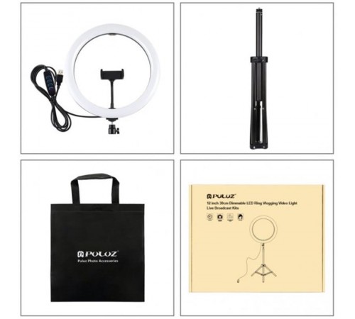 Кільцева LED-лампа Puluz PKT3061B 11.8"+ штатив 1.65 м (PKT3061B)