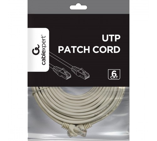 Патч-корд UTP Cablexpert (PP6U-CU-15M) Cat.6, литий, 50u" штекер із засувкою, 15 м, сірий