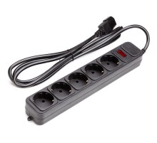 Фільтр живлення PowerPlant (PPUA10M20S5) з кабелем для ДБЖ, 3x1.5мм2, 5 розеток, 2 м, чорний