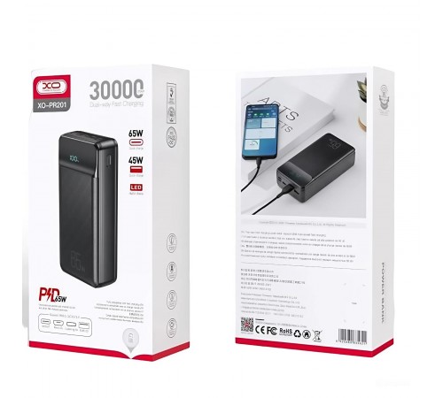 Універсальна мобільна батарея XO PR201 PD 65W QC 3.0 30000mAh Black