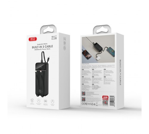 Універсальна мобільна батарея XO PR276 30000mAh 22.5W Black